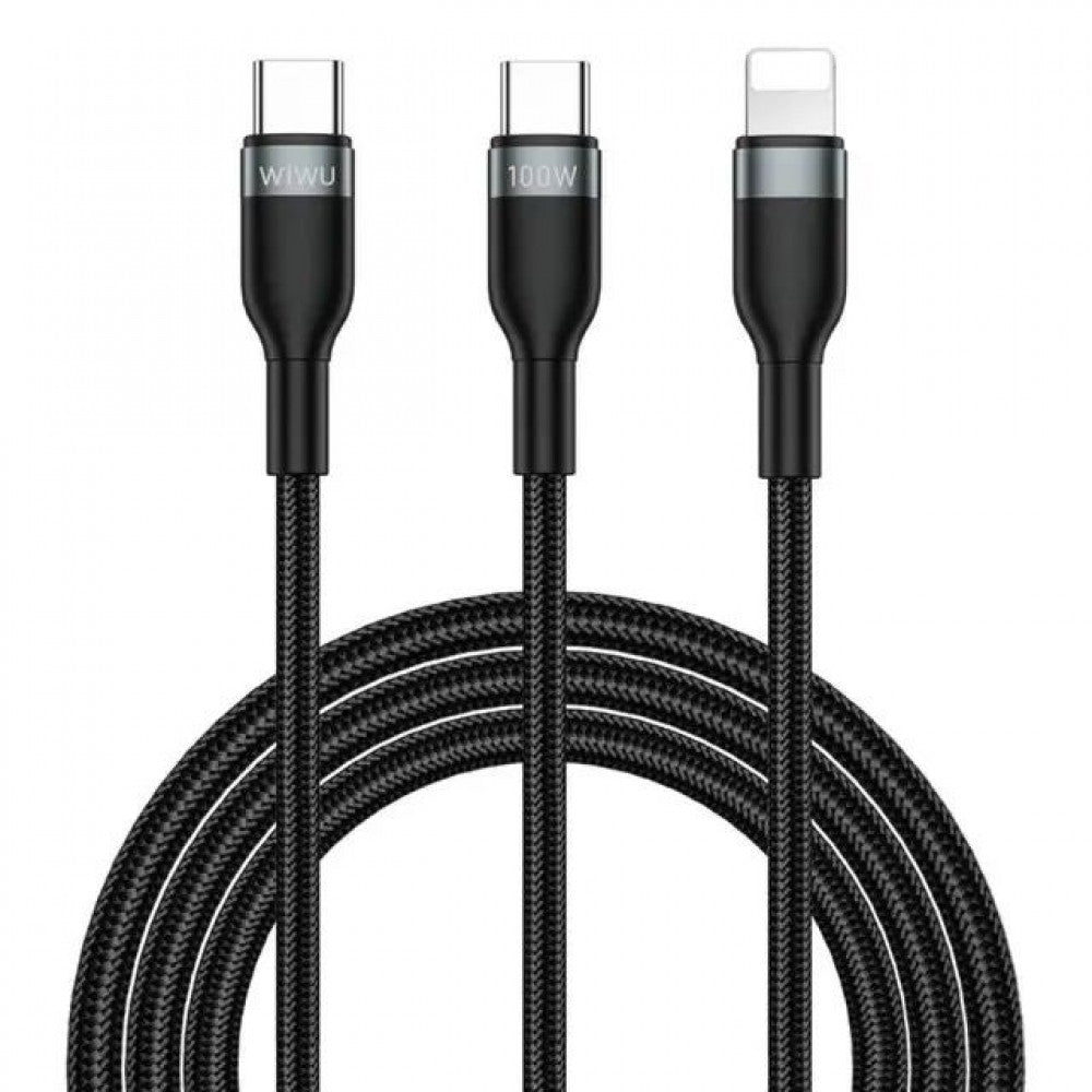 WiWU WI-C029 100W 2in1 USB-C to USB-C + Lightning Cable 1.2M