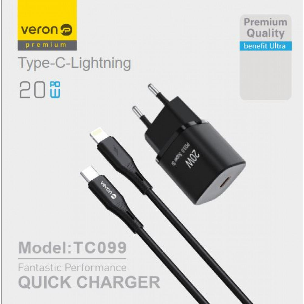 Home Charger | 20W | QC3.0 | Type C To Lightning Cable (1m) — Veron TC-099