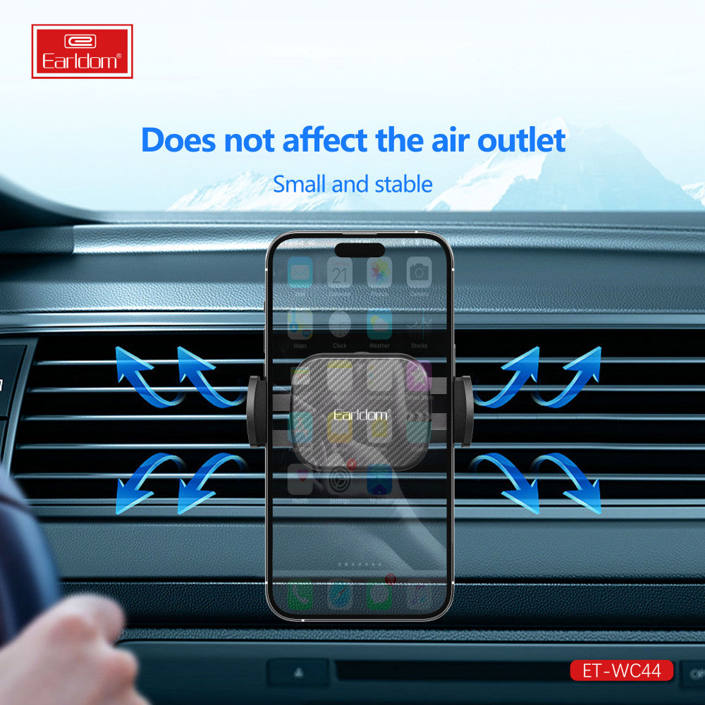 Автотримач розсувний на повітропровід з бездротовою зарядкою 15W — Earldom ET-WC44