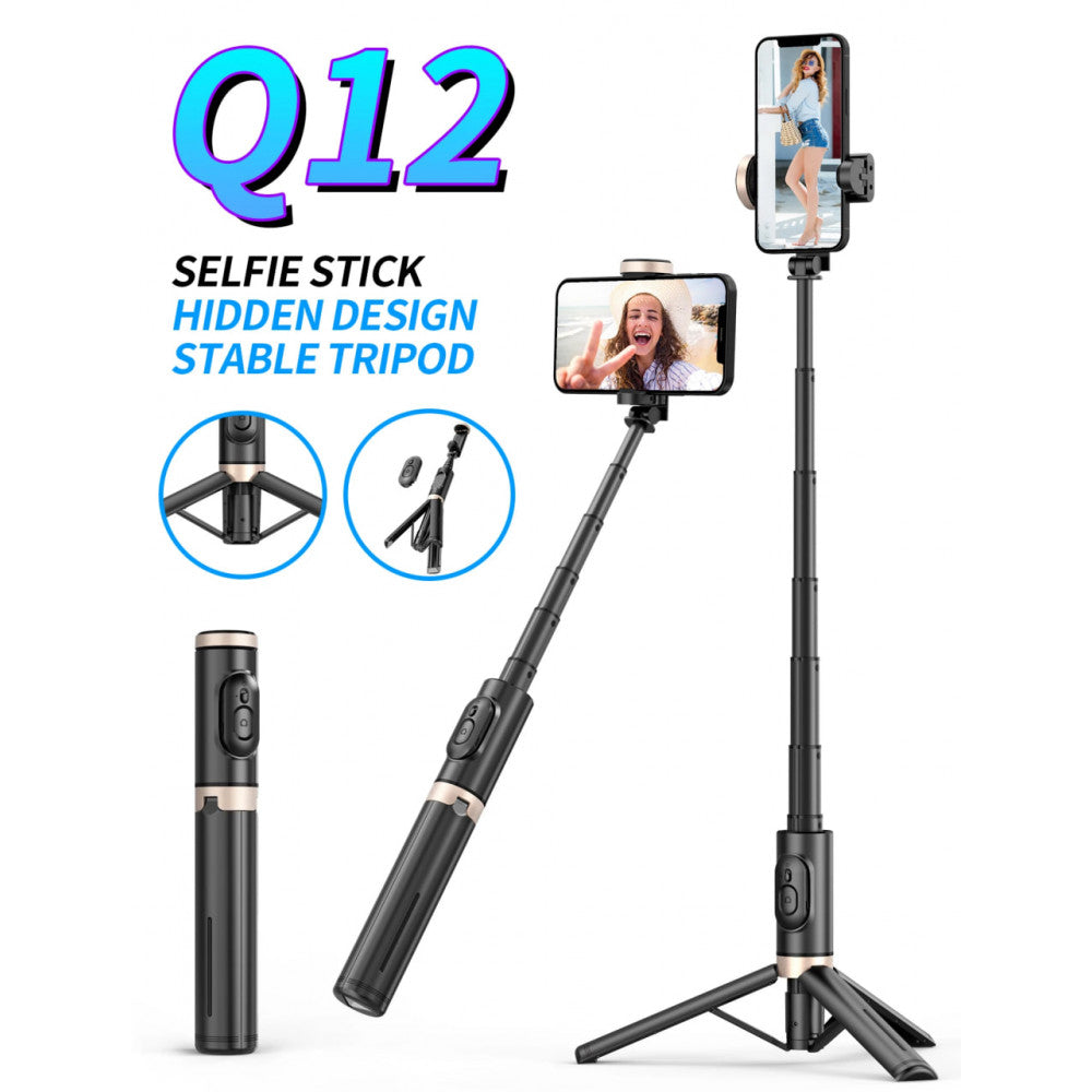 Monopod Tripod Q12 | 0.723 mm Hidden Design Reinforced Bluetooth Tripod Selfie Stick(Aluminium Alloy)