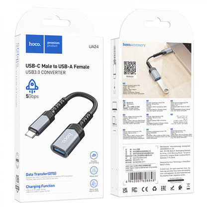 Adapter OTG USB C To USB Hoco UA24 — Metal Gray