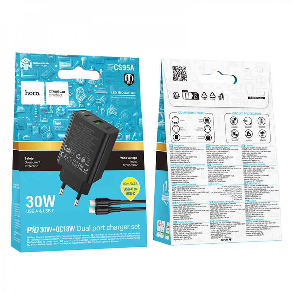 Home Charger 30W PD QC3.0 C to C Cable (1m) Hoco CS95A