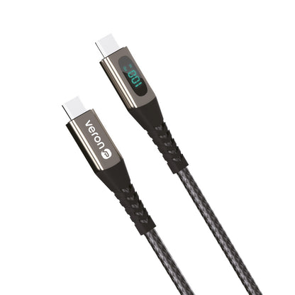 Кабель USB C to C 100W PD (1.2m) Veron CC02 Nylon LCD — Black
