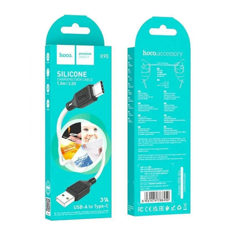 Кабель USB C 3A (1m) Hoco X90 Cool Silicone — White
