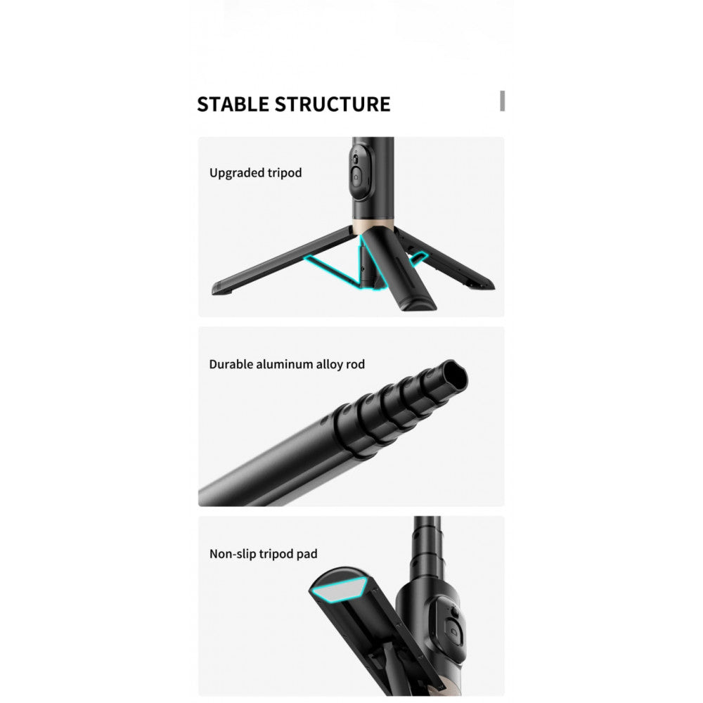 Monopod Tripod Q12 | 0.723 mm Hidden Design Reinforced Bluetooth Tripod Selfie Stick(Aluminium Alloy)