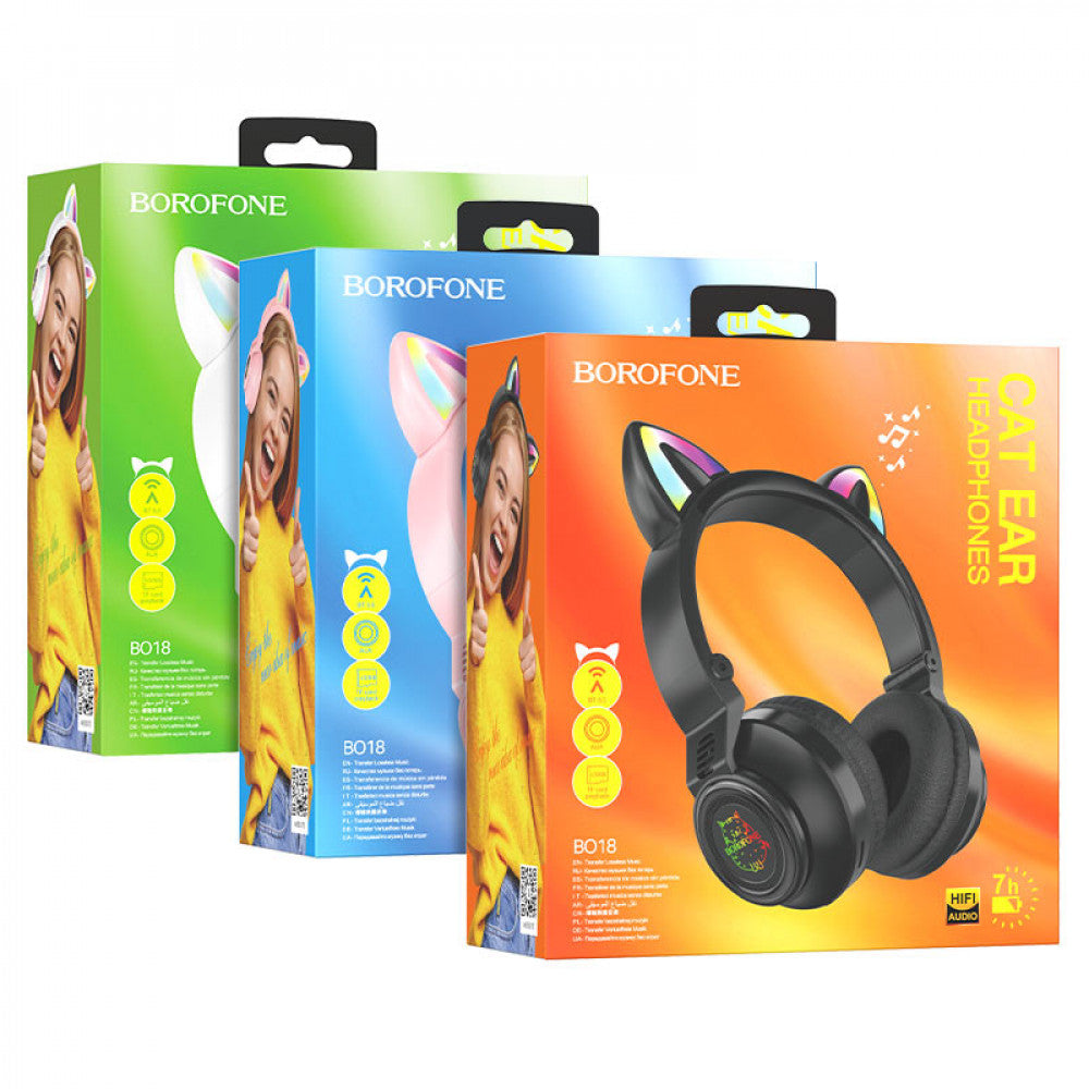 Навушники Bluetooth Borofone BO18 Cat ear - Pink