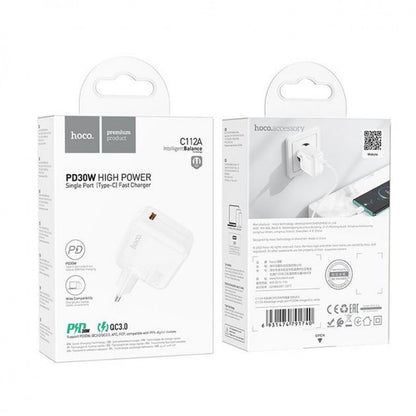 Home Charger | 30W | PD | QC3.0 — Hoco C112A — White