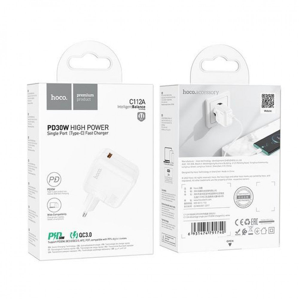 Home Charger | 30W | PD | QC3.0 — Hoco C112A — White