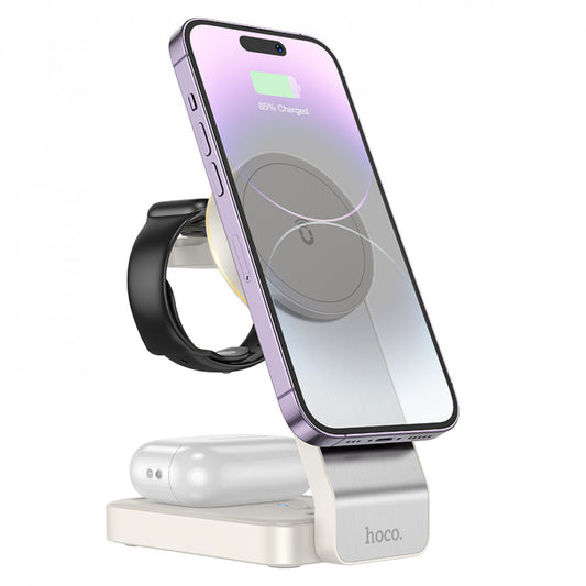 Magnetic Wireless Charger 3 in 1 — Hoco CQ3  — milky white