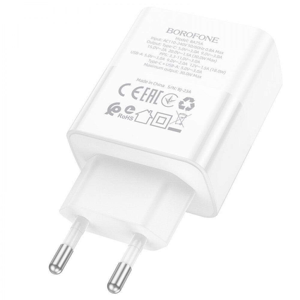 Home Charger | 30W | PD | QC3.0 — Borofone BA75A — White