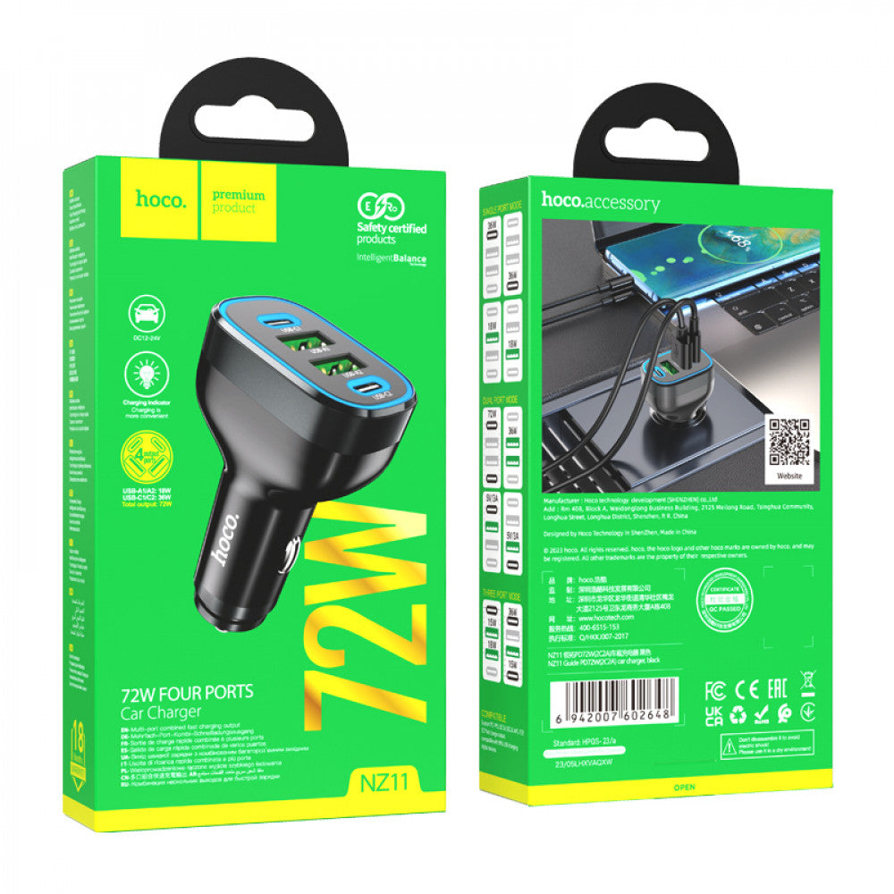 Car Charger - Hoco NZ11 Guide PD72W(2C2A) - black