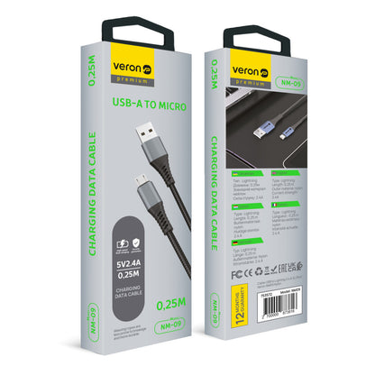 Кабель быстрой зарядки USB Micro 2.4A (0.25m) Veron NM09 Nylon