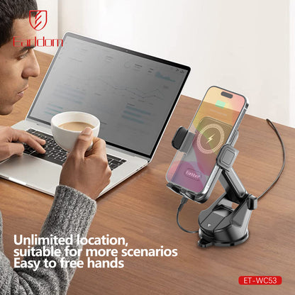 Автотримач розсувний на присосці з бездротовою зарядкою 15W — Earldom ET-WC53