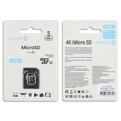 Memory Card 8GB  Veron microSDHC class 10 with adapter