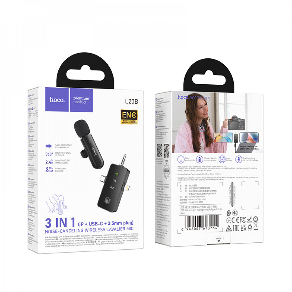 Wireless Digital Microphone — Hoco L20B (iP/Type-C/3.5)