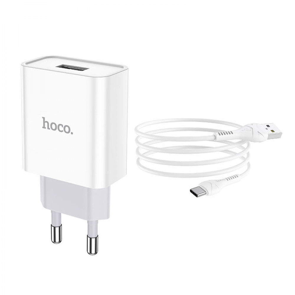 Home Charger | 2.1A | 1U | USB C Cable (1m) — Hoco C81A — White