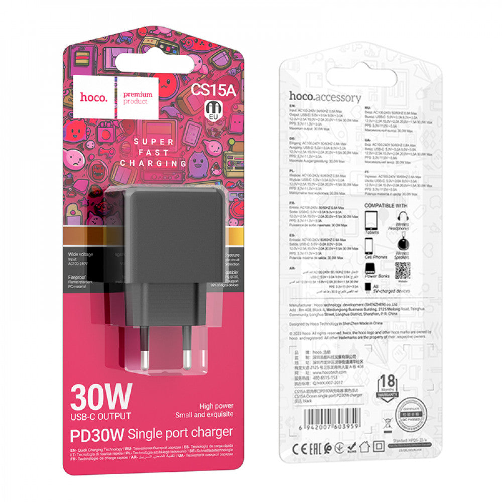 Home Charger | 30W | PD — Hoco CS15A — Black