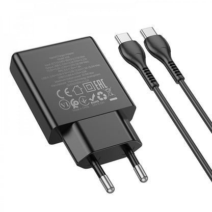 Home Charger | 20W | PD | QC3.0 | C to C Cable (1m) — Hoco N38 — Black