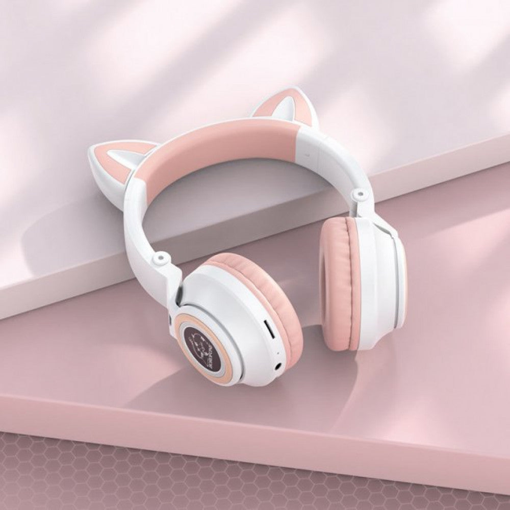 Навушники Bluetooth — Borofone BO18 Cat ear — Pink