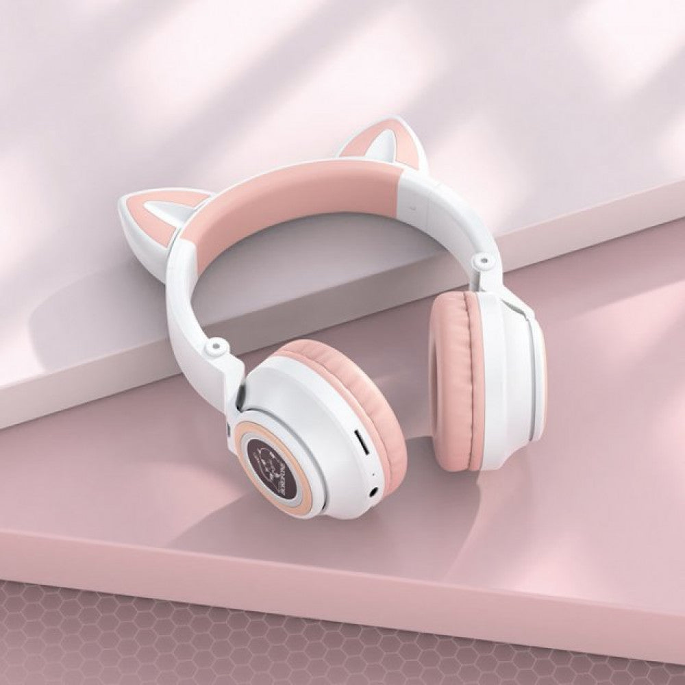 Навушники Bluetooth Borofone BO18 Cat ear - Pink
