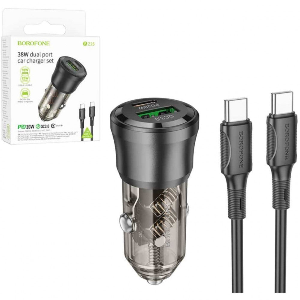 Car Charger | 38W | PD | QC3.0 C to C Cable (1m) — Borofone BZ25