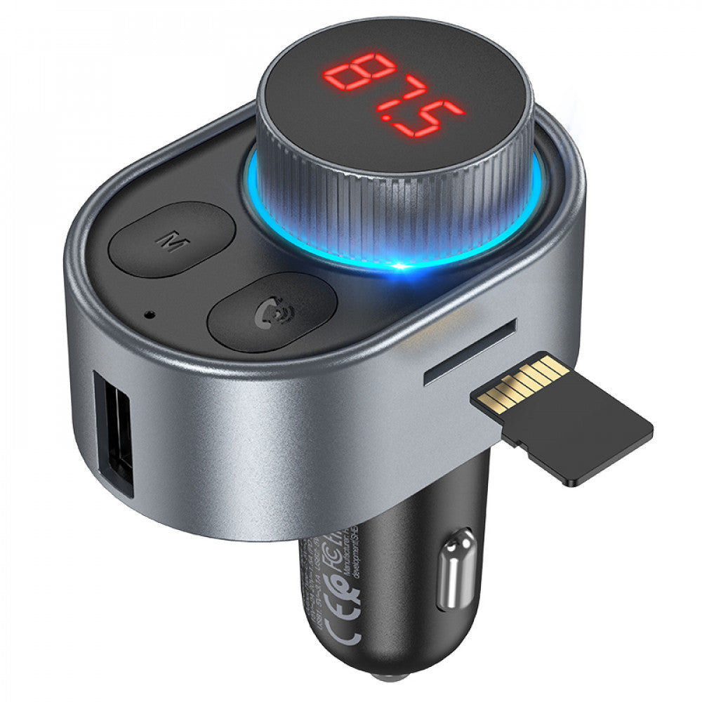 Fm Transmitter MP3 | Car Charger | 2.4A | 2U — Hoco E72 — Metal Grey