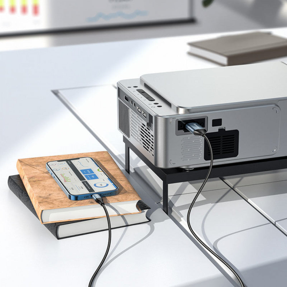 Lightning To HDMI Cable (2m) — Hoco UA15 HD on screen — Metal gray