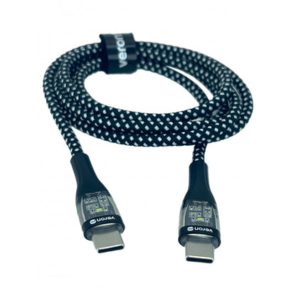 Кабель USB C to C 60W PD (1.2m) Veron CC01 Nylon LED — Black