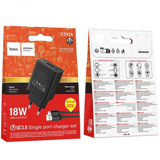 Home Charger 2.1A 1U Micro Cable (1m) Hoco CS92A