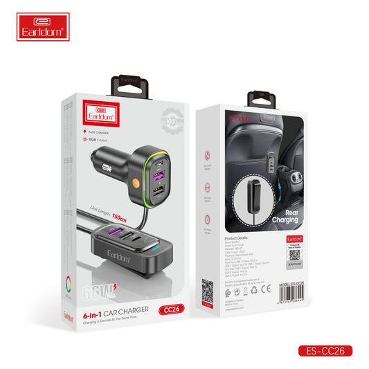 Car Charger 2.4A 4U 2C Earldom ES-CC26