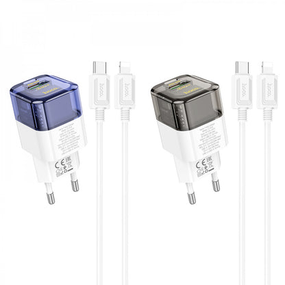 Home Charger 30W PD QC3.0 C to Lightning Cable (1m) Hoco C131A — Transparent Black