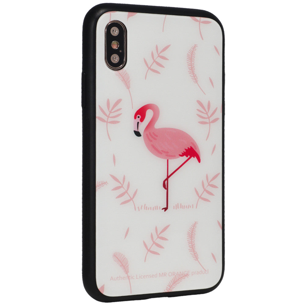 Glass with print TPU Case iPhone Xs — Pink Flamingo