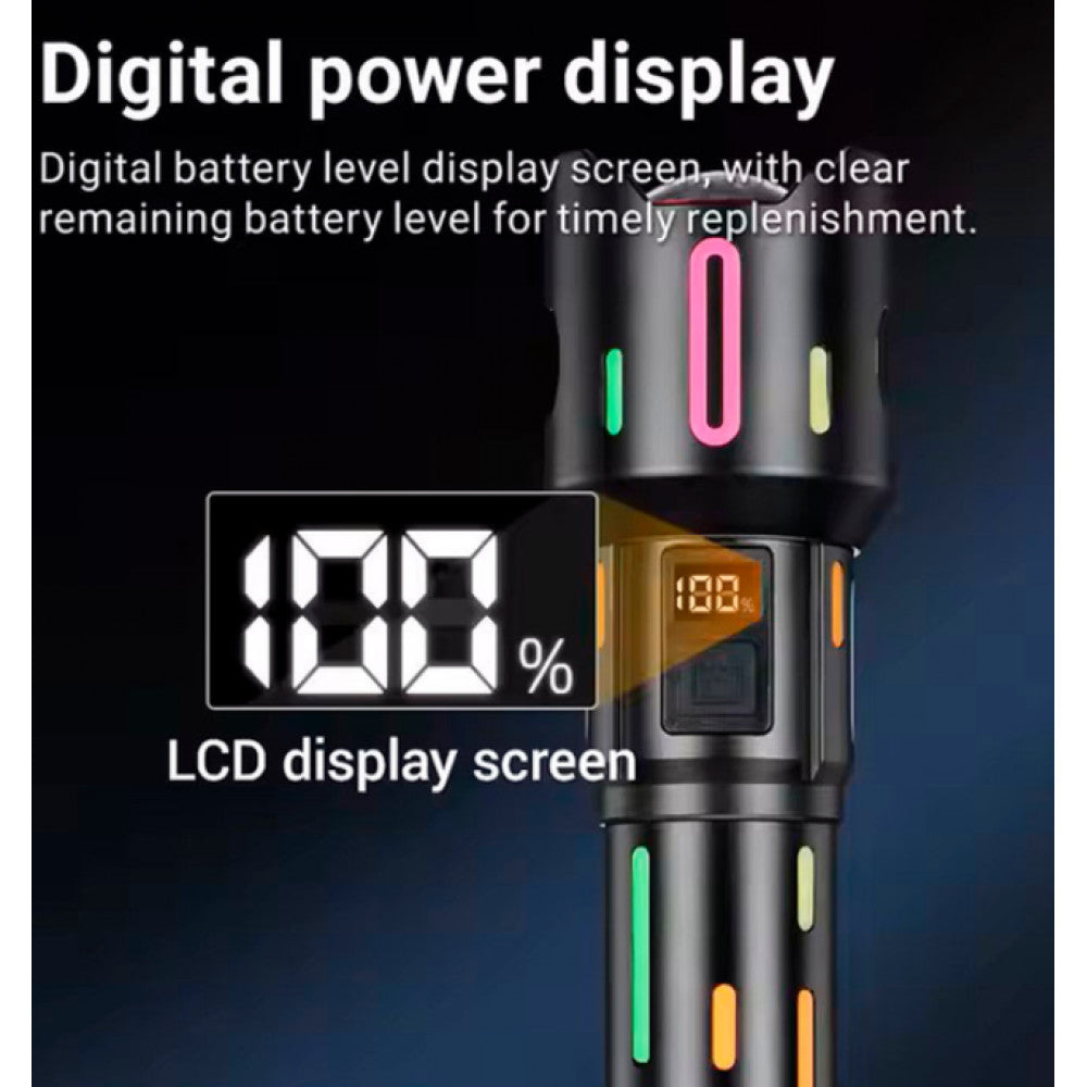 Фонарь ручной с индикатором заряда, Zoom, UCB - C, АКБ 26650, Power Bank —L-2405-TG