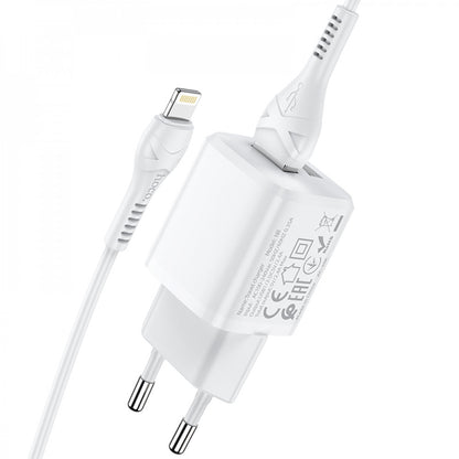Home Charger 2.4A 2U Lightning Cable (1m) Hoco N8 — White