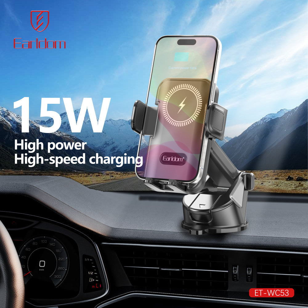 Автотримач розсувний на присосці з бездротовою зарядкою 15W — Earldom ET-WC53
