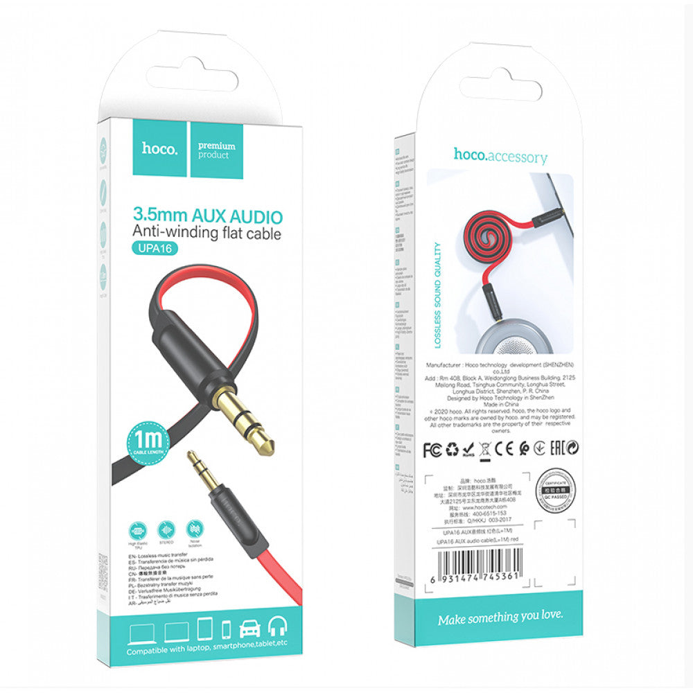Кабель Aux (1m) Hoco UPA16 — Red