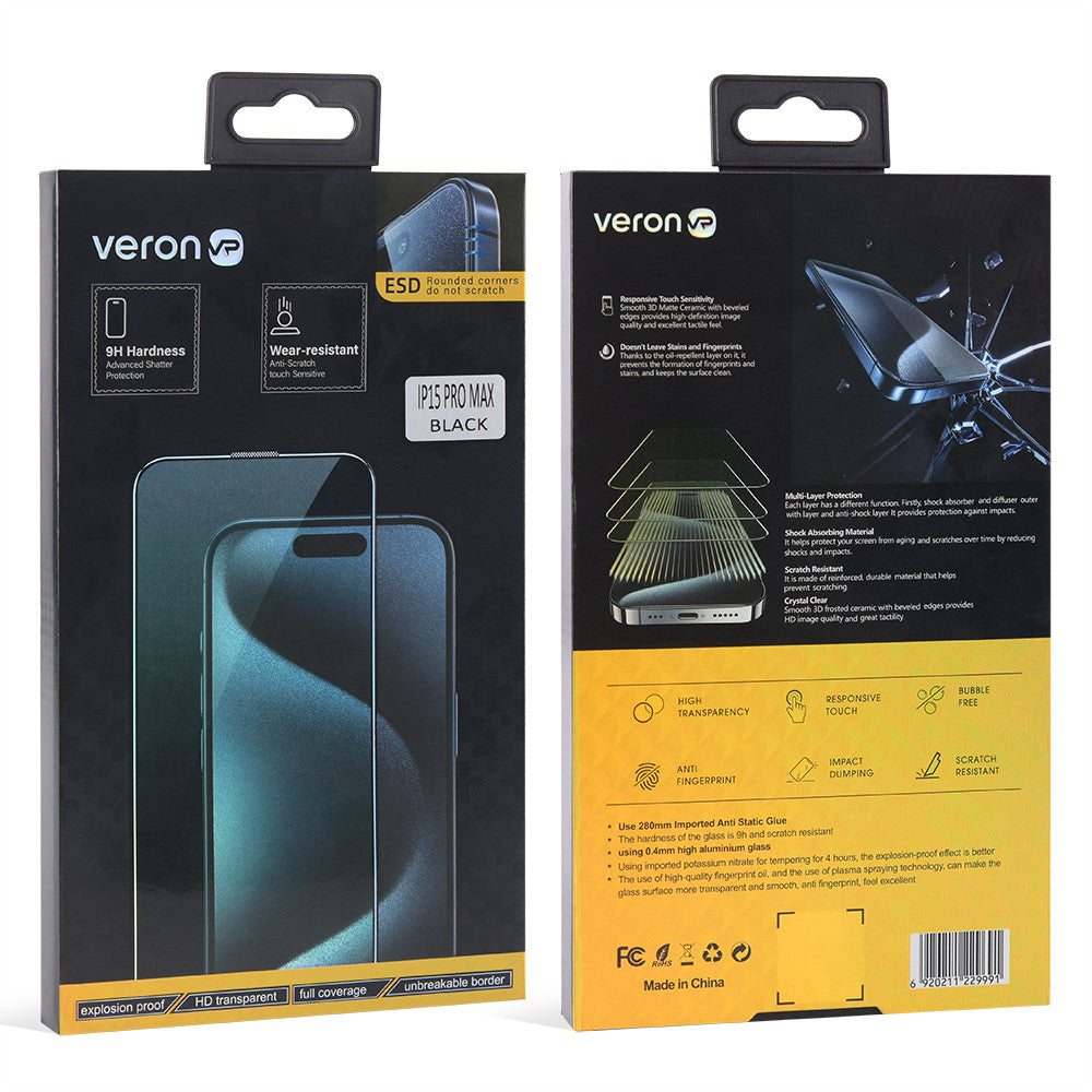 Захисне скло Veron ESD Big ARC edge  — iPhone 14 Pro ; 15 Black