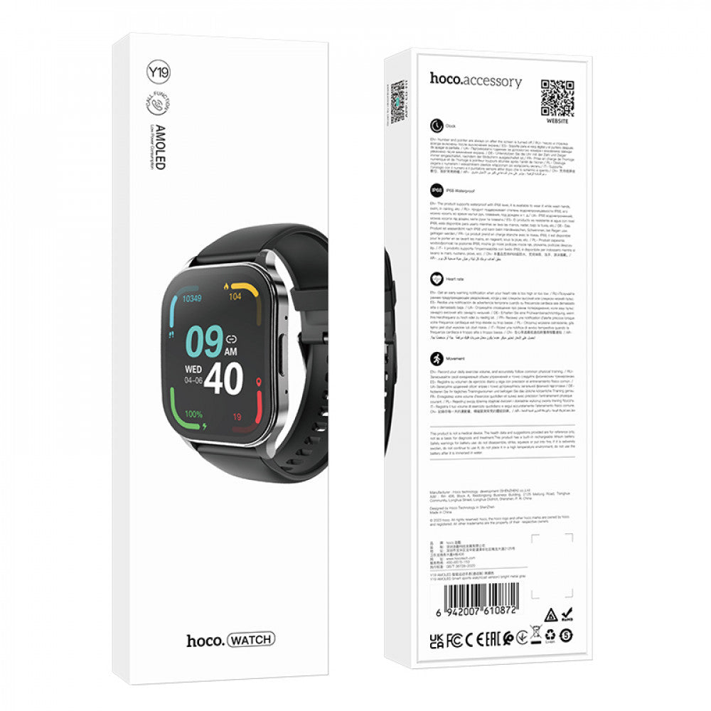 Smart Sports Watch (Call Version) — Hoco Y19 — Black