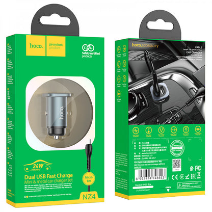 Car Charger 24W 2U Hoco NZ4 — Metal Gray