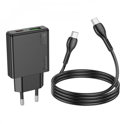 Home Charger | 20W | PD | QC3.0 | C to C Cable (1m) — Hoco N38 — Black