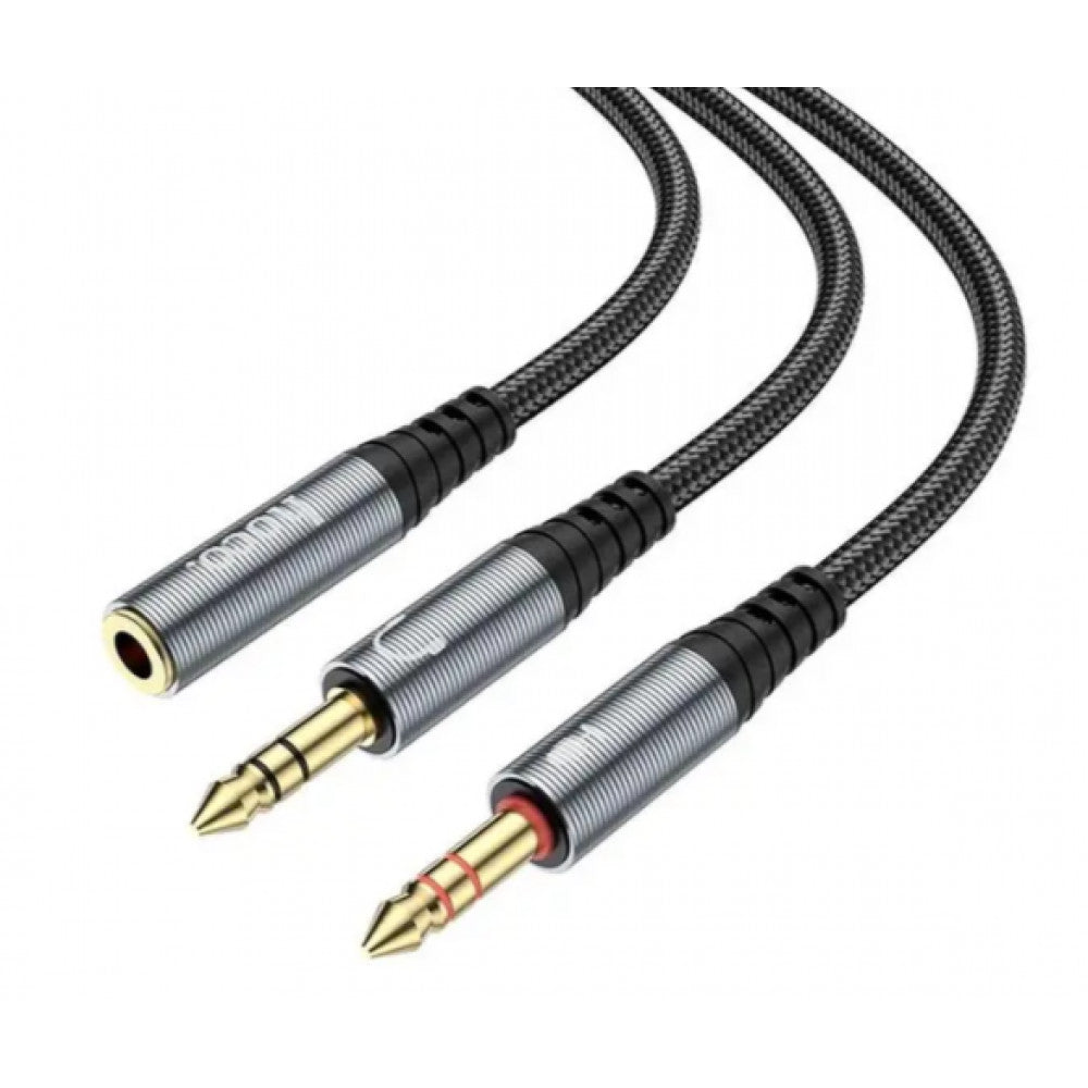 Cable Aux (Female to 2 Male) (0.25m) Hoco UPA21 — Metal Gray