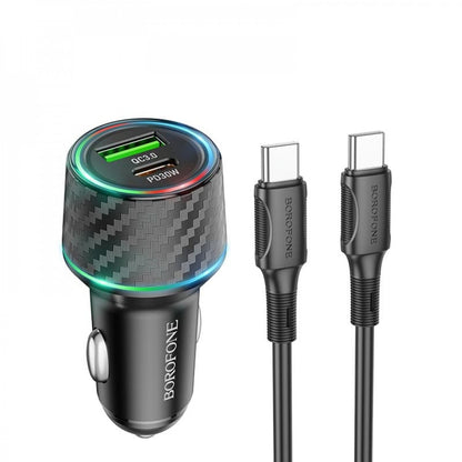 Car Charger | 30W | PD | QC3.0 C to C Cable (1m) — Borofone BZ21 — Black