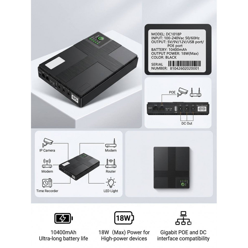 UPS для роутера, модема DC UPS 10400mAh Источник бесперебойного питания