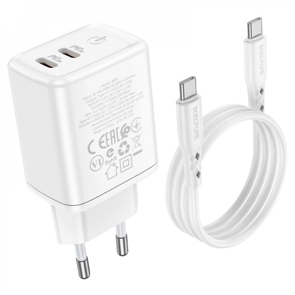 Home Charger 35W 2 PD3.0 C to C Cable (1m) Borofone BN9 — White