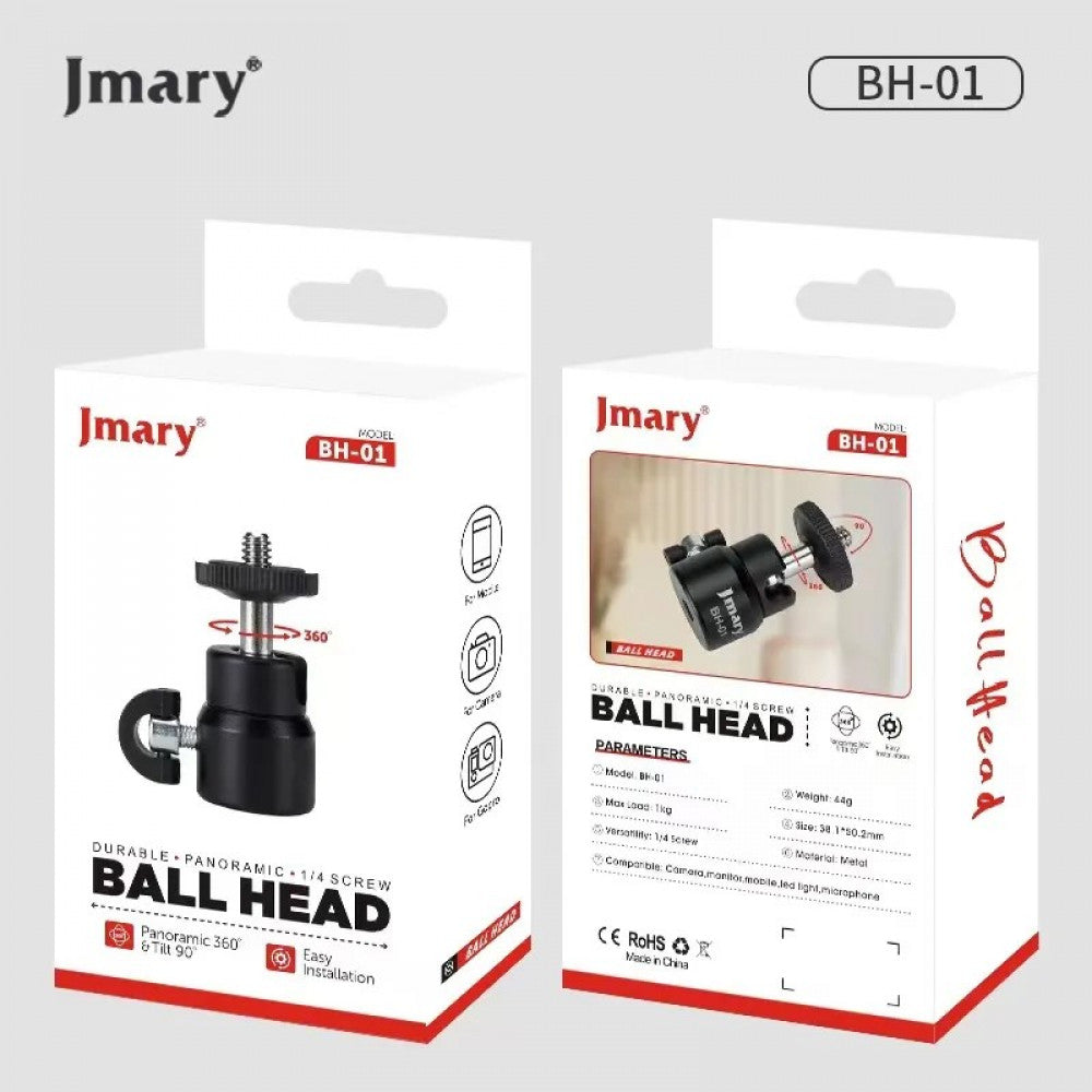 Шарнірне кріплення Jmary BH-01, 360° для LED-лампи, фотоапарата, камери, GoPro до штатива