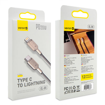 Кабель USB C to Lightning 20W PD (1m) Veron CL04 Nylon