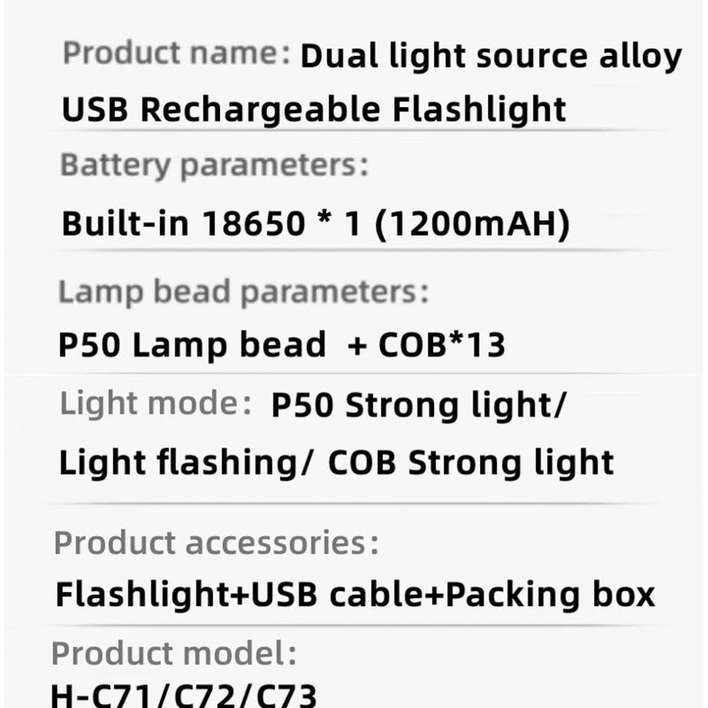 Акумуляторний LED фонарик C73  с боковым диодом три режима работы, основной свет, боковой LED свет и стробоскоп