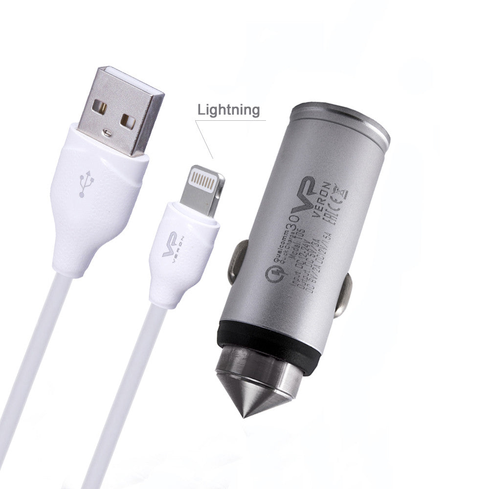 Car Charger 3.0A QC3.0 Lightning Cable (1m) Veron T05L Metal