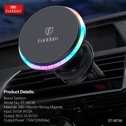 Автотримач магнітний на повітропровід з бездротовою зарядкою 15W Earldom ET-WC46