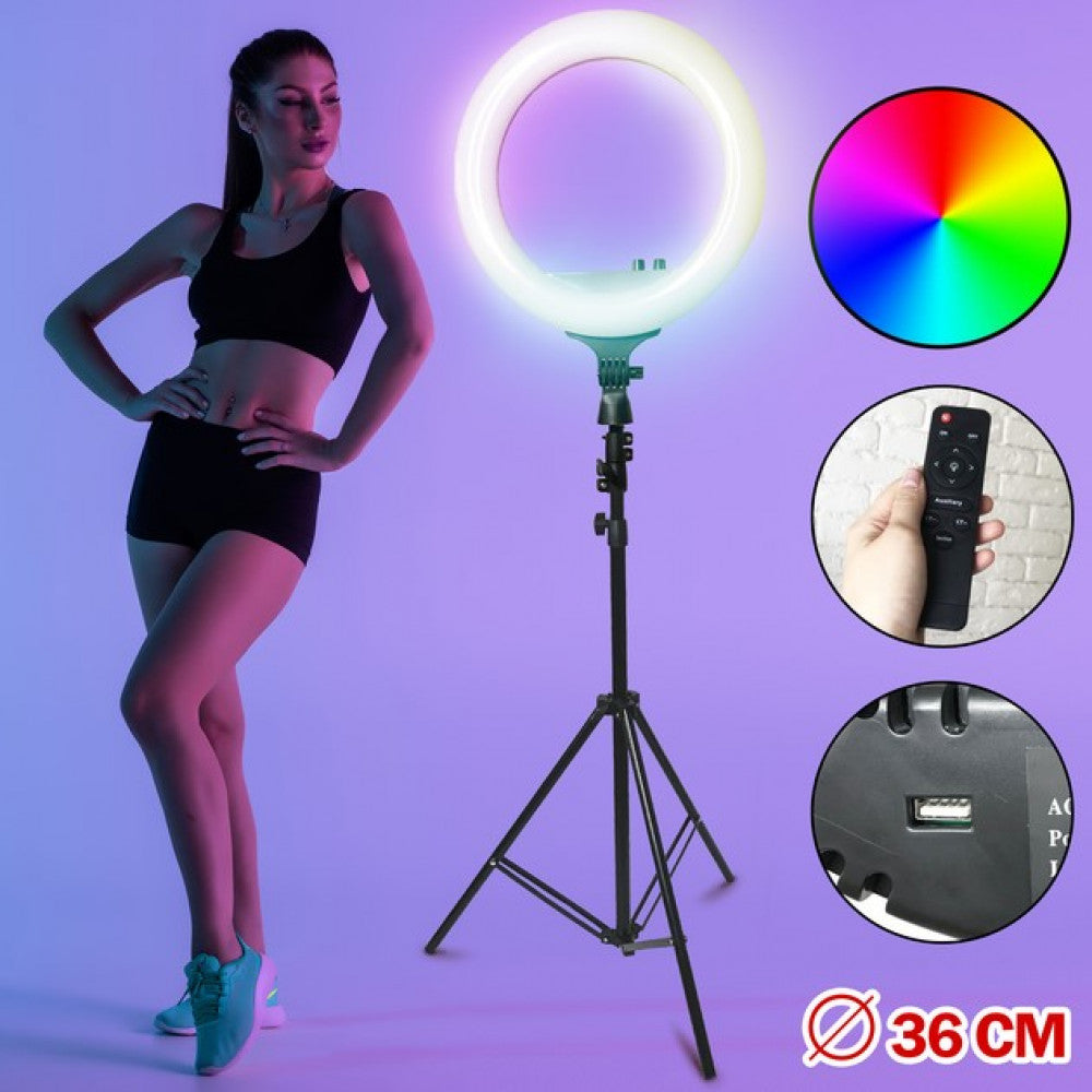 Лампа Кольцевая LED RL-14 RGB Original 36cm  36w  | 192 Lights | Remote I 3m cable with plug  I 3 holder I carry bag